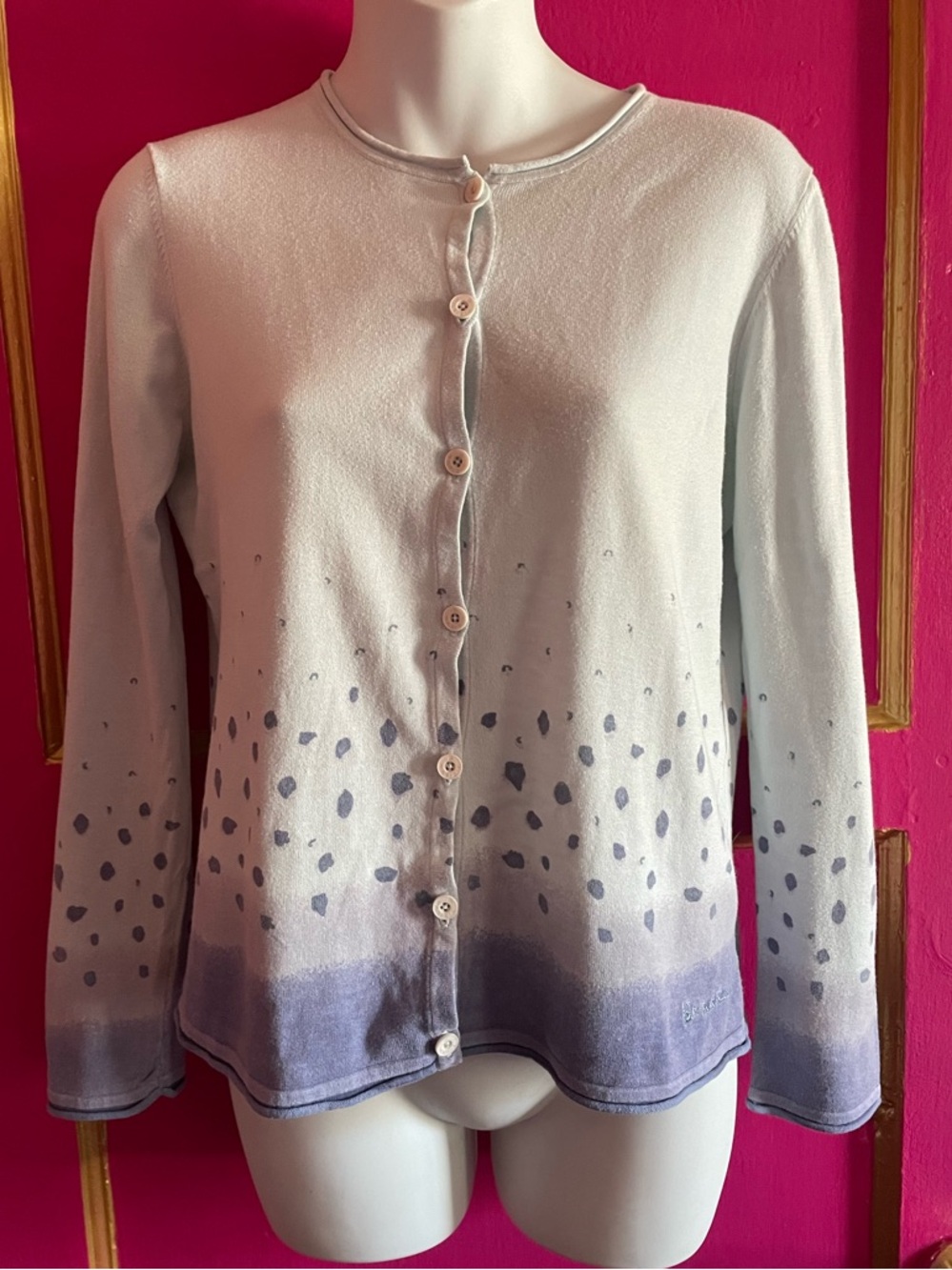 B by Krizia vintage Light Blue to Periwinkle Ombre Cardigan with Speckle Detail